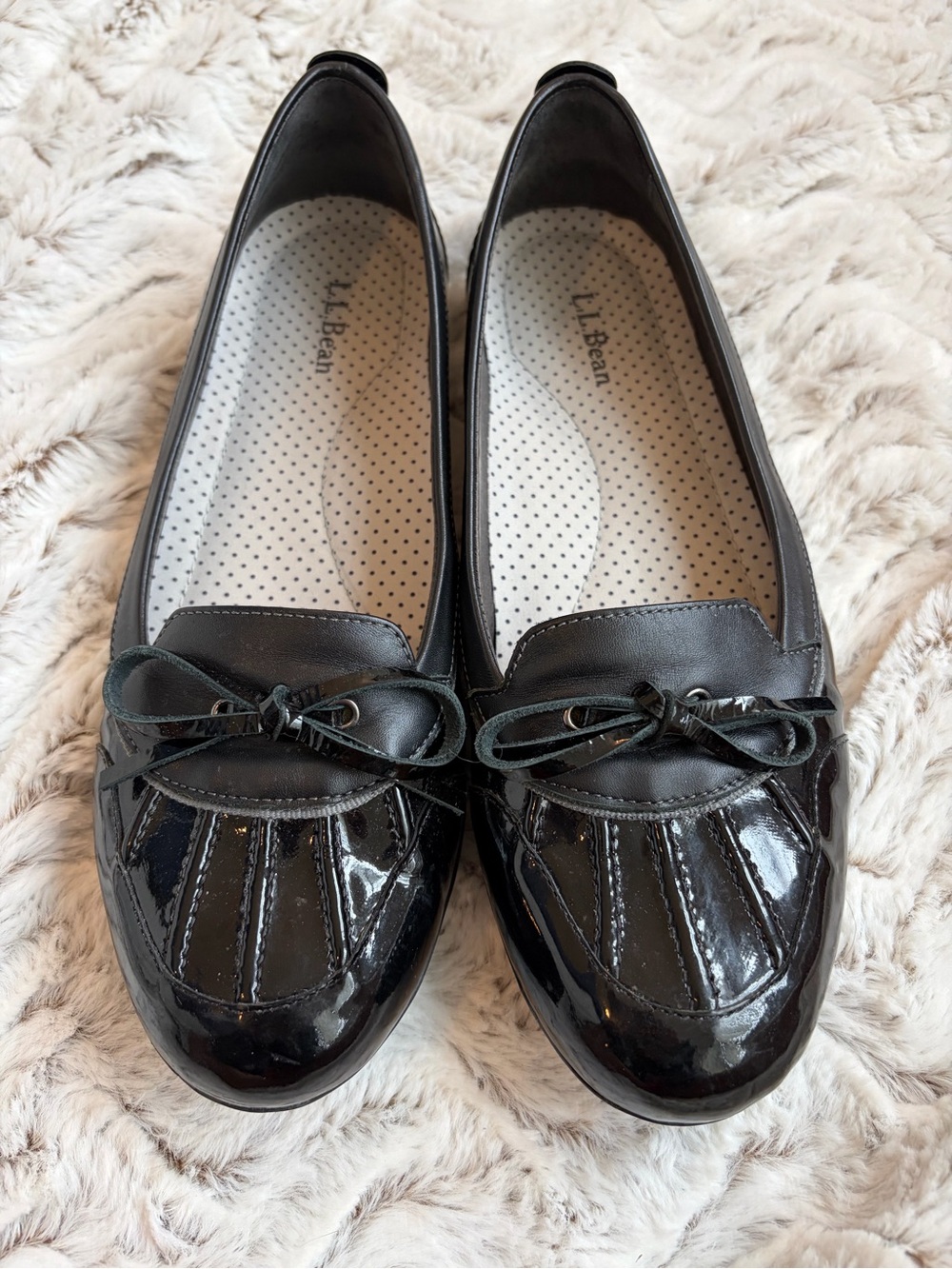 L.L. Bean Black Patent Leather Bow Loafers